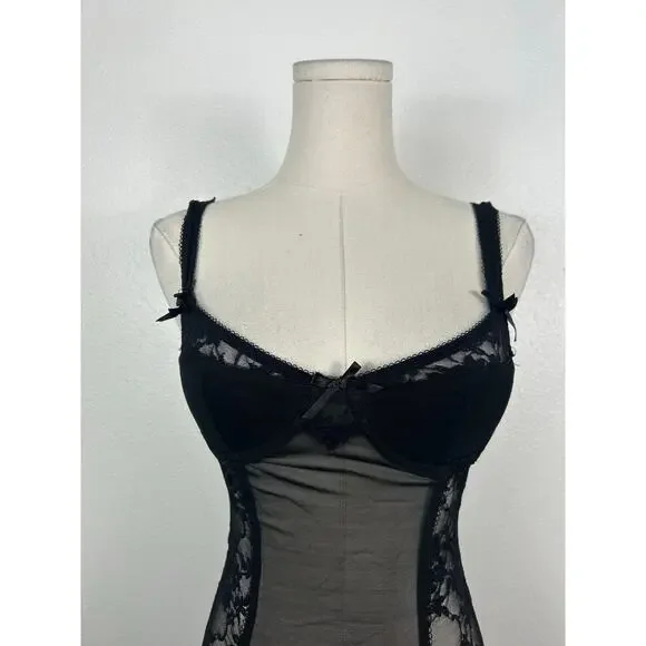 Rampage Vintage Y2K Bustier Slip Lingerie Lace Top Black Sz Small - Picture 2 of 6